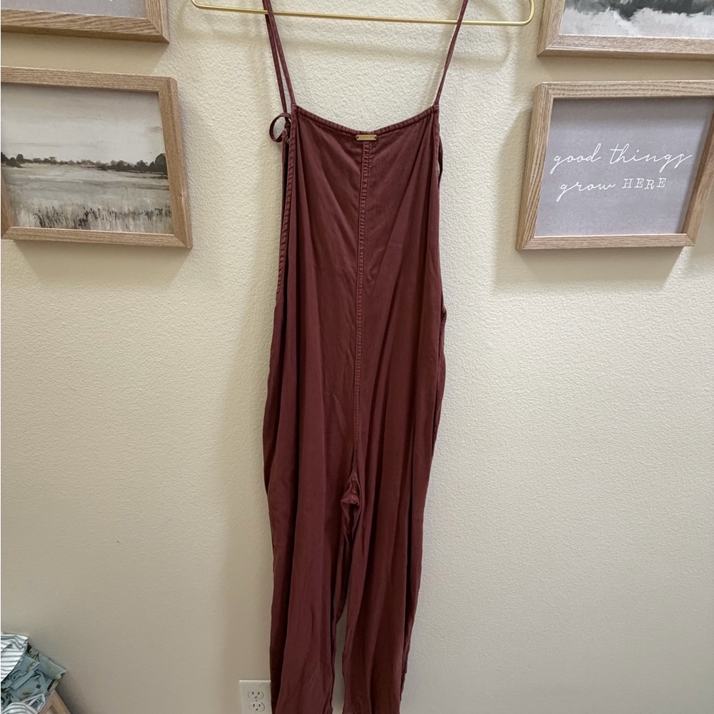 Billabong Rust-Brown Button-Front Wide-Leg Jumpsuit - Picture 3 of 5